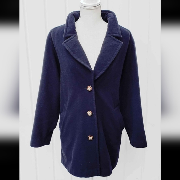 Vintage WOOL & CASHMERE Navy Margareta Car Coat/Pea Coat with Royal Purple Inter - Picture 2 of 5